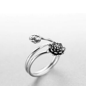 Silver Floral Adjustable Ring